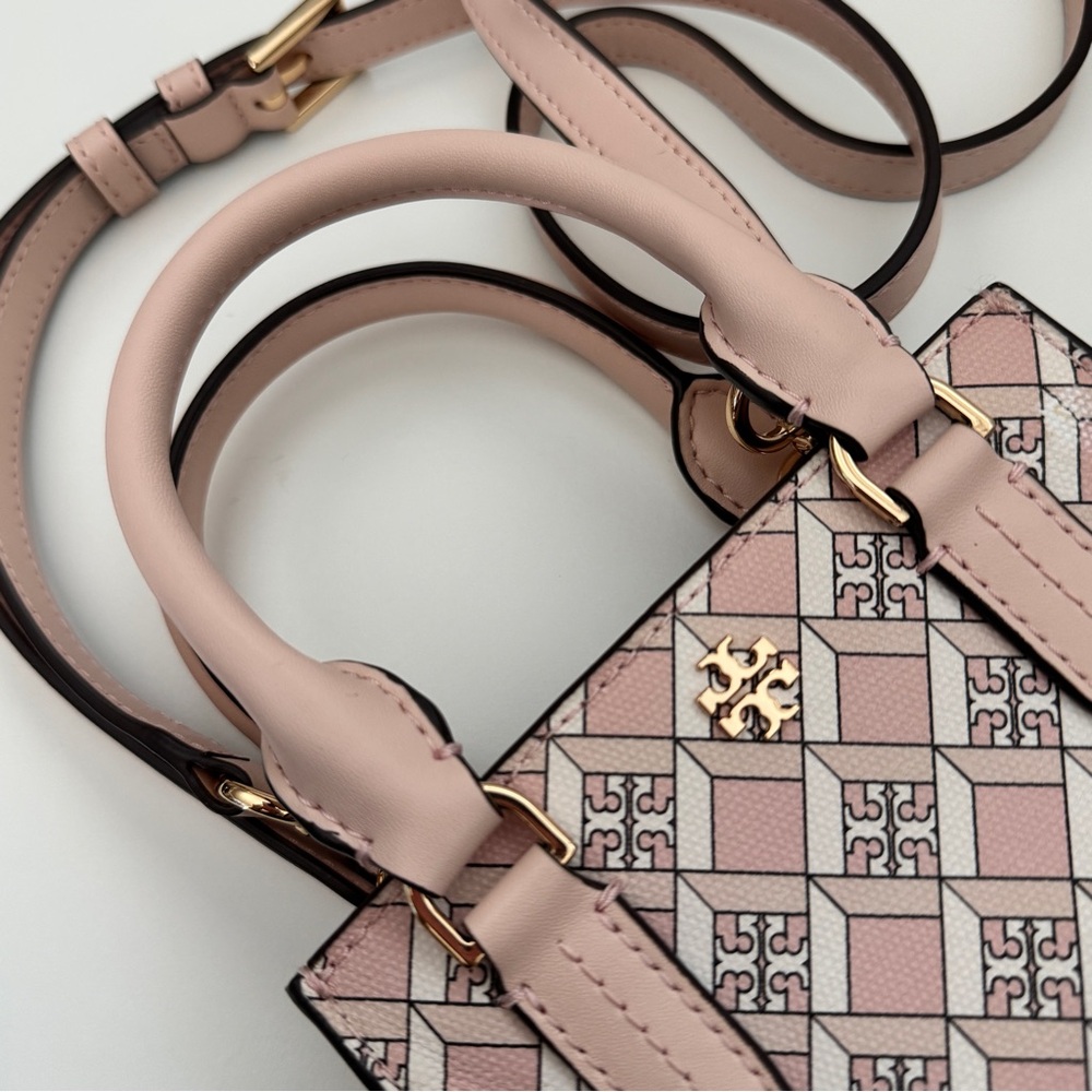 Tory Burch Pink Blush Geo Logo Pattern Mini Shopper Bag Crossbody Bag Purse - Picture 7 of 13
